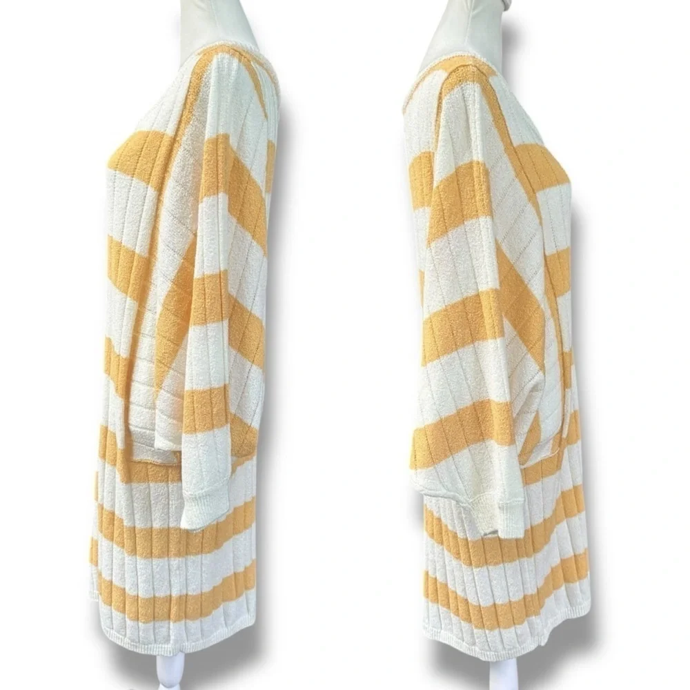 New Free People Beach Mauna Kea Stripe Mini Sweater Dress in Yellow | Large